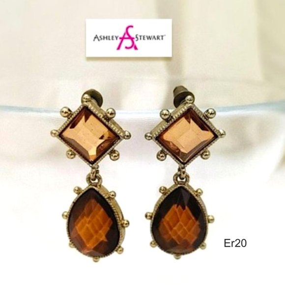 ASHLEY STEWART™ Amber Rhinestone Earrings Pierced - Picture 1 of 7